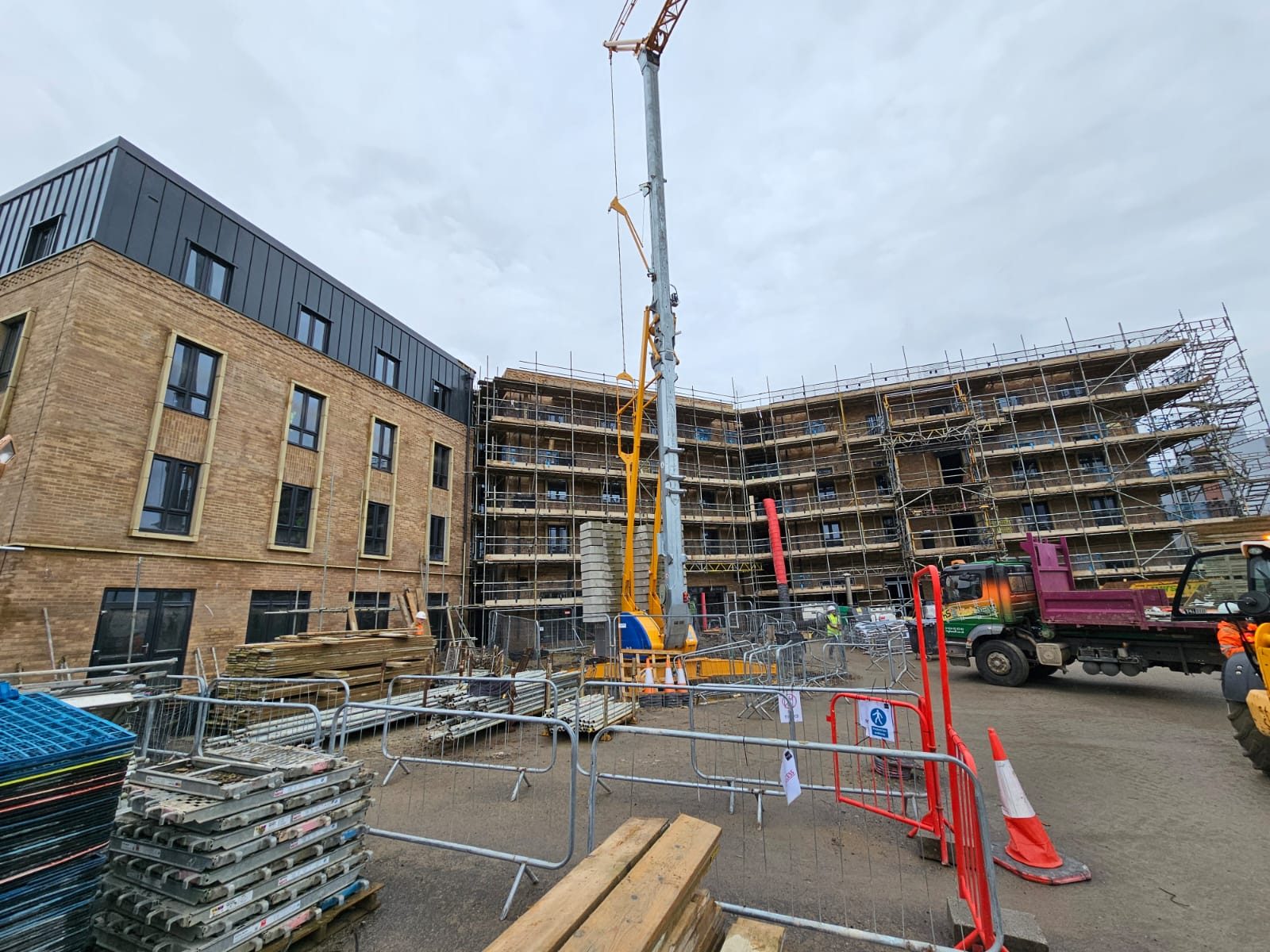Shipley Care Home under construction, with scaffold up and a crane on site